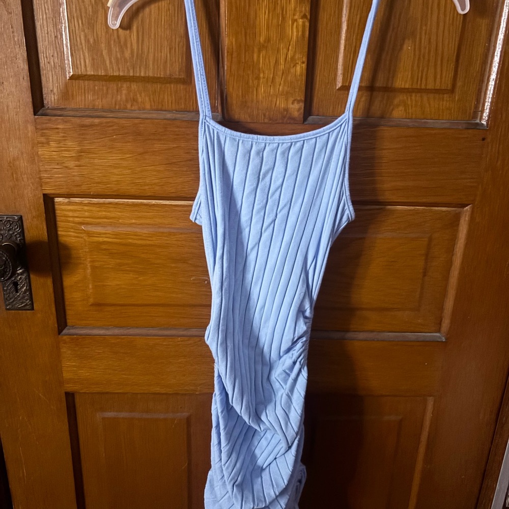 Ribbed Spaghetti Strap Slip Dress - Light Blue